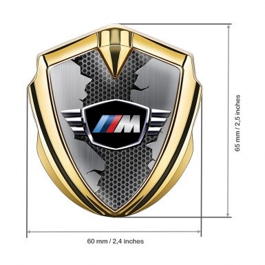 BMW M Power Trunk Metal Domed Emblem Gold Hex Grid Torn Metal