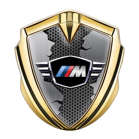 BMW M Power Trunk Metal Domed Emblem Gold Hex Grid Torn Metal