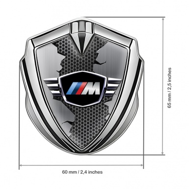 BMW M Power Trunk Metal Domed Emblem Silver Hex Grid Torn Metal