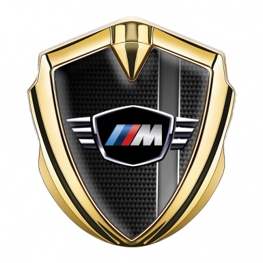 BMW M Power Metal Emblem Self Adhesive Gold Carbon Grey Stripe