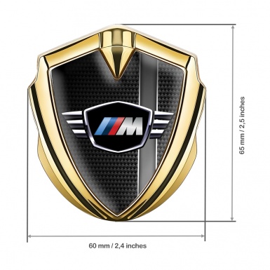 BMW M Power Metal Emblem Self Adhesive Gold Carbon Grey Stripe