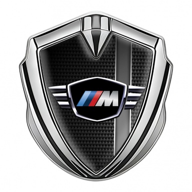 BMW M Power Metal Emblem Self Adhesive Silver Carbon Grey Stripe