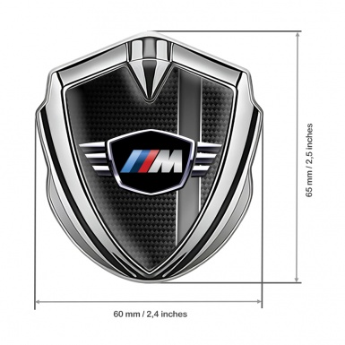 BMW M Power Metal Emblem Self Adhesive Silver Carbon Grey Stripe