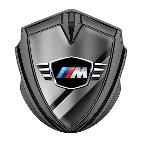 BMW M Power 3D Car Metal Domed Emblem Graphite Diagonal Plate Design