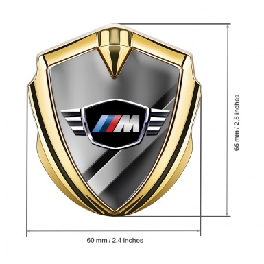 BMW M Power 3D Car Metal Domed Emblem Gold Diagonal Plate Design