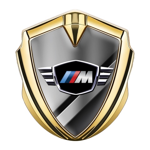 BMW M Power 3D Car Metal Domed Emblem Gold Diagonal Plate Design