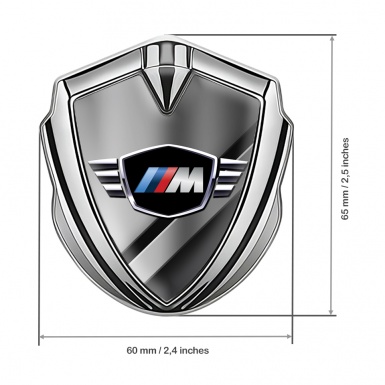 BMW M Power 3D Car Metal Domed Emblem Silver Diagonal Plate Design