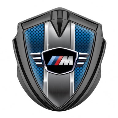 BMW M Power Bodyside Domed Emblem Graphite Blue Grate Center Pilon