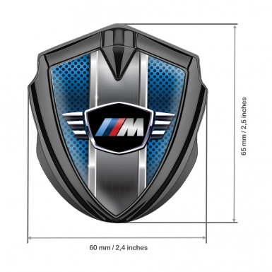 BMW M Power Bodyside Domed Emblem Graphite Blue Grate Center Pilon