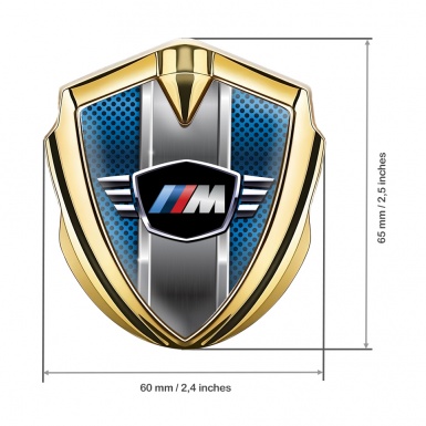 BMW M Power Bodyside Domed Emblem Gold Blue Grate Center Pilon