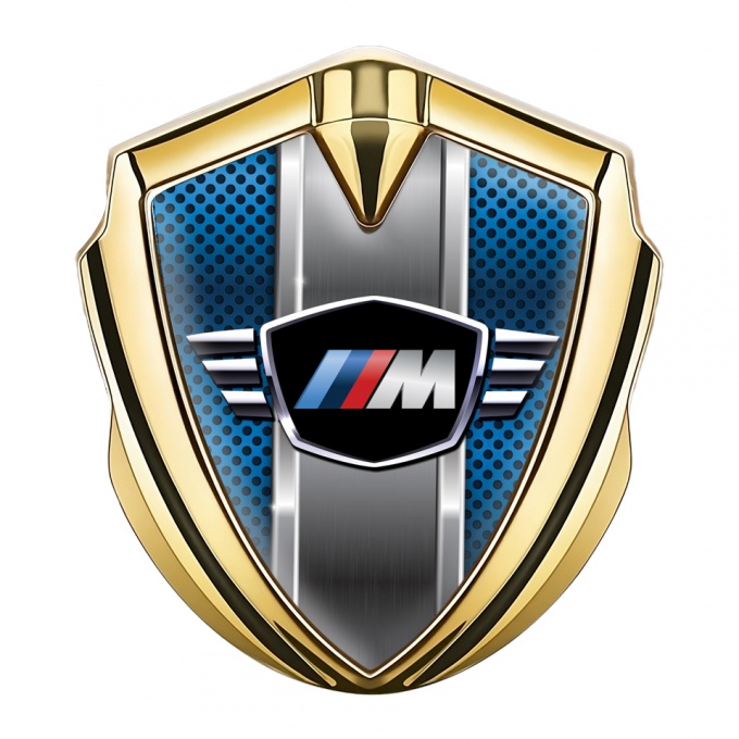 BMW M Power Bodyside Domed Emblem Gold Blue Grate Center Pilon