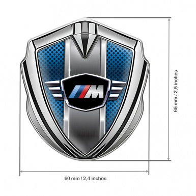 BMW M Power Bodyside Domed Emblem Silver Blue Grate Center Pilon