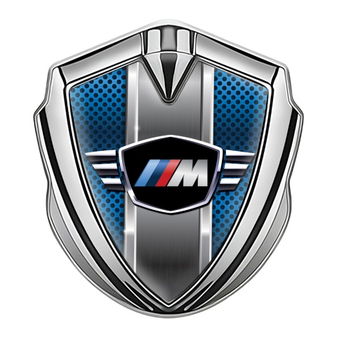 BMW M Power Bodyside Domed Emblem Silver Blue Grate Center Pilon