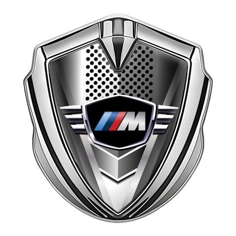 BMW M Power Tuning Emblem Self Adhesive Silver Metal Grate Edition