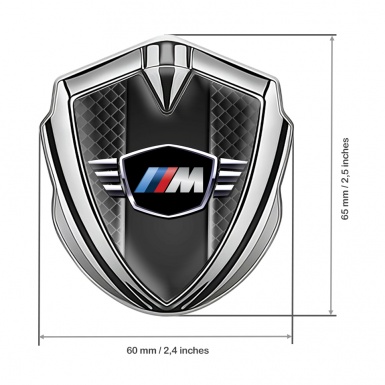 BMW M Power Fender Emblem Badge Silver Dark Grate Winged Logo