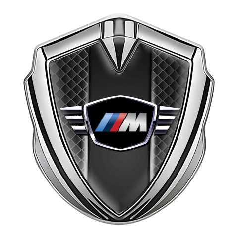 BMW M Power Fender Emblem Badge Silver Dark Grate Winged Logo