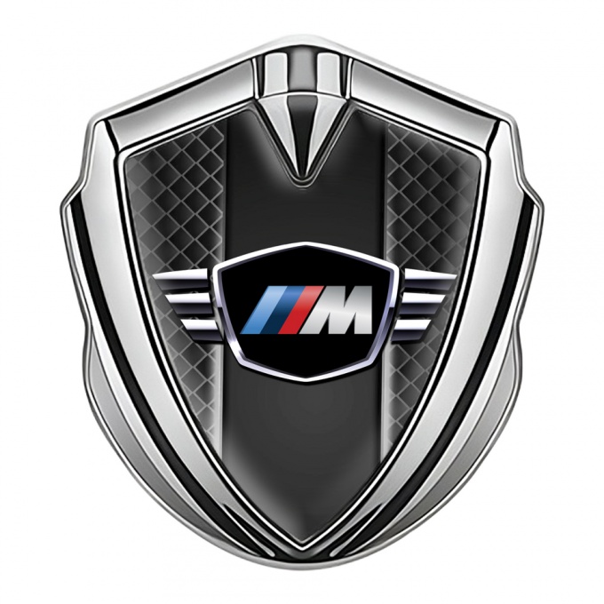 BMW M Power Fender Emblem Badge Silver Dark Grate Winged Logo