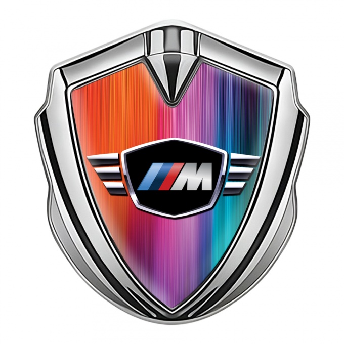 BMW M Power Fender Metal Domed Emblem Silver Color Gradient Design