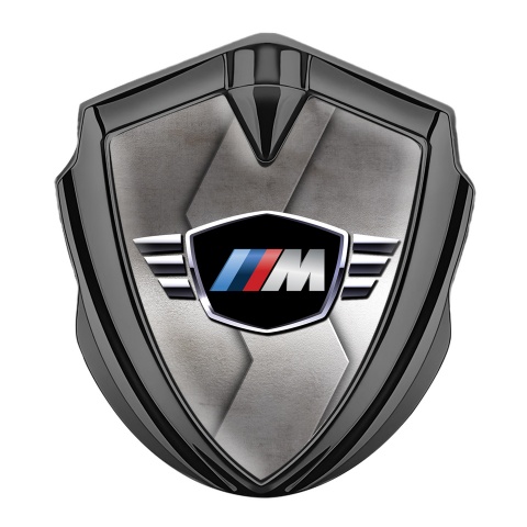 BMW M Power Trunk Emblem Badge Graphite Curved Plate Winged Logo