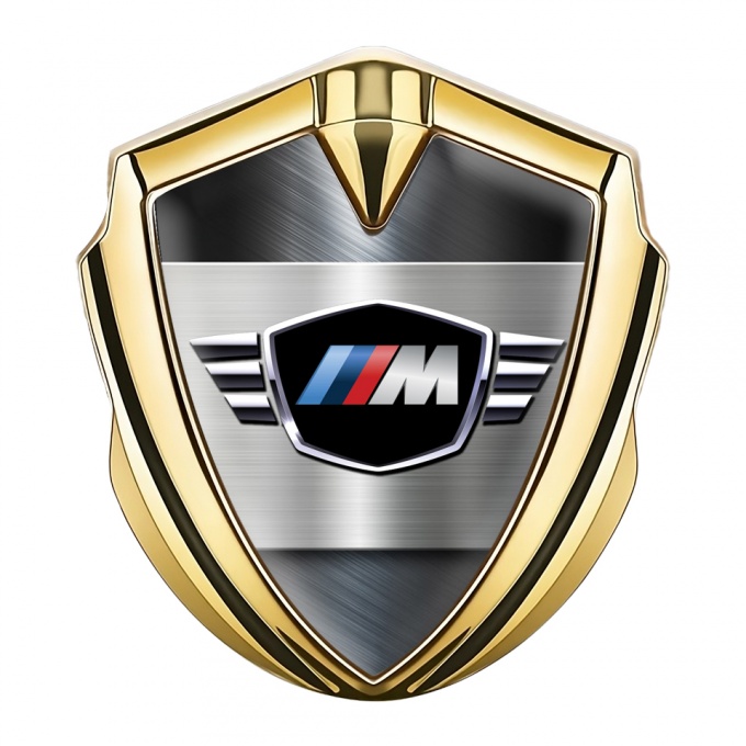 BMW M Power Self Adhesive Bodyside Emblem Gold Drab Alloy Plate