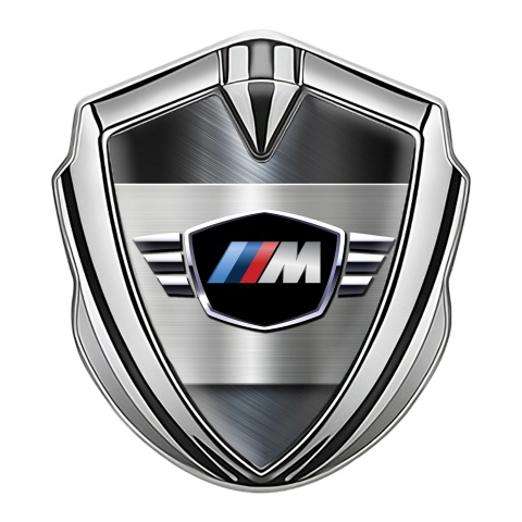BMW M Power Self Adhesive Bodyside Emblem Silver Drab Alloy Plate