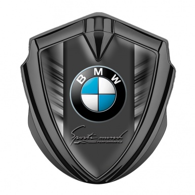 BMW Fender Metal Domed Emblem Graphite Grey Stripes Performance