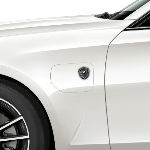 BMW Fender Metal Domed Emblem Graphite Grey Stripes Performance