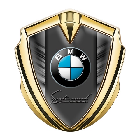 BMW Fender Metal Domed Emblem Gold Grey Stripes Performance