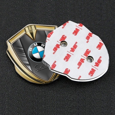 BMW Fender Metal Domed Emblem Gold Grey Stripes Performance