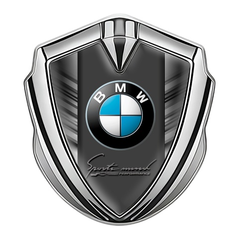 BMW Fender Metal Domed Emblem Silver Grey Stripes Performance