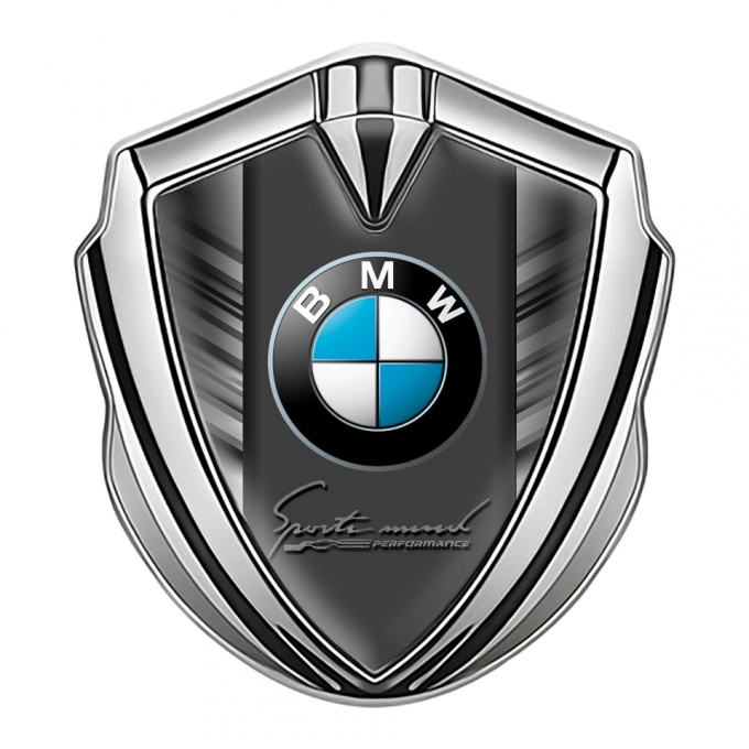 BMW Emblem Abzeichen selbstklebend Silbertonfarbe mit Grau Streifen Design