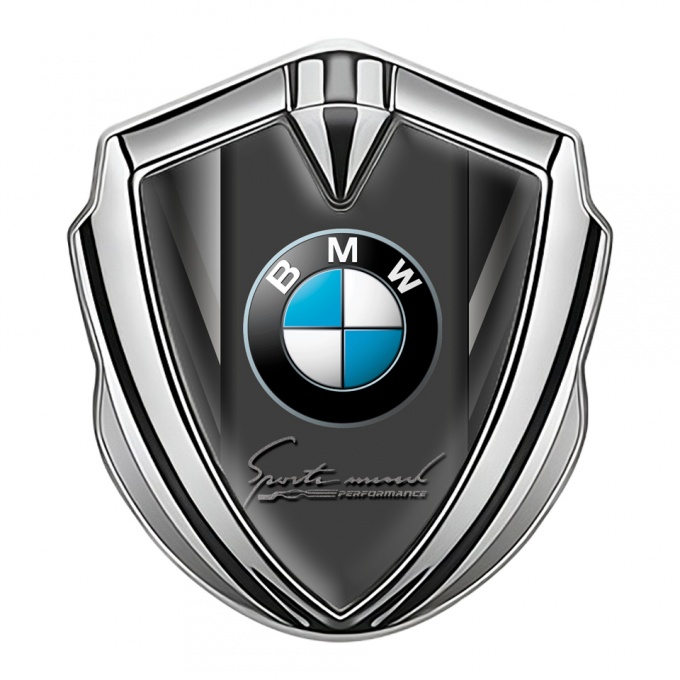 BMW Emblem Abzeichen selbstklebend Silbertonfarbe mit Sport Logo