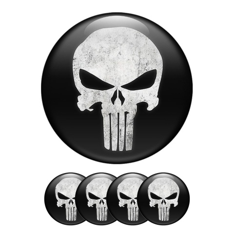 Skull Domed Stickers Wheel Center Cap Black and White 