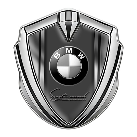 BMW 3D Car Metal Domed Emblem Silver Metallic Border Effect