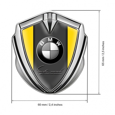 BMW Trunk Metal Emblem Badge Silver Yellow Base Sport Mind