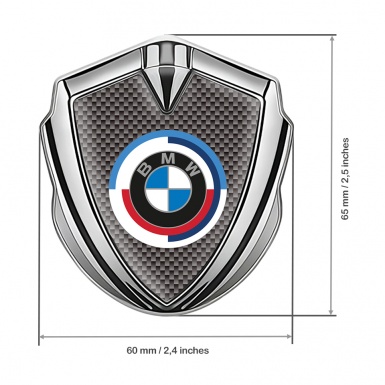 BMW Fender Metal Domed Emblem Silver Grey Carbon Color Logo Design