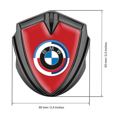 BMW 3D Car Metal Domed Emblem Graphite Red Base Color Center Logo