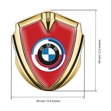 BMW 3D Car Metal Domed Emblem Gold Red Base Color Center Logo