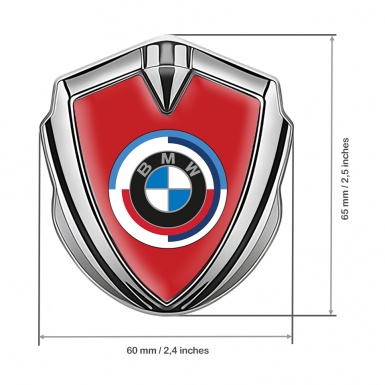 BMW 3D Car Metal Domed Emblem Silver Red Base Color Center Logo