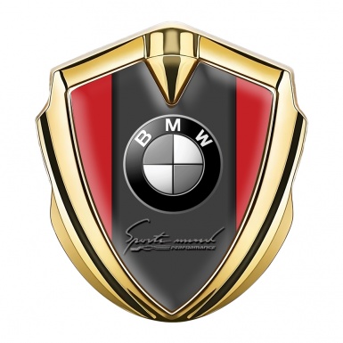 BMW Tuning Emblem Self Adhesive Gold Red Base Sport Performance