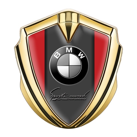 BMW Tuning Emblem Self Adhesive Gold Red Base Sport Performance