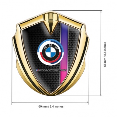 BMW Fender Emblem Badge Gold Carbon Color Stripe M Performance