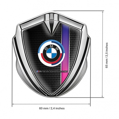 BMW Fender Emblem Badge Silver Carbon Color Stripe M Performance