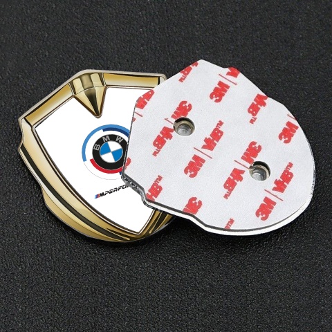 BMW Metal Emblem Self Adhesive Gold White Base M Performance