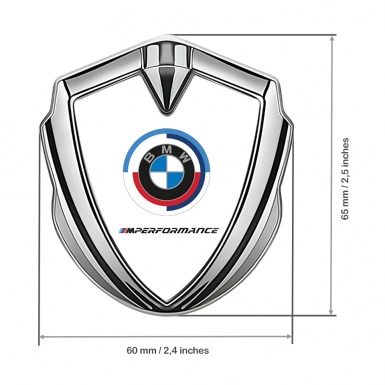 BMW Metal Emblem Self Adhesive Silver White Base M Performance