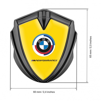 BMW 3D Car Metal Domed Emblem Graphite Yellow Base M Performance