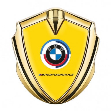 BMW 3D Car Metal Domed Emblem Gold Yellow Base M Performance