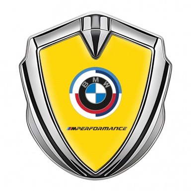 BMW 3D Car Metal Domed Emblem Silver Yellow Base M Performance