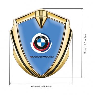 BMW Bodyside Domed Emblem Gold Light Blue Base M Performance