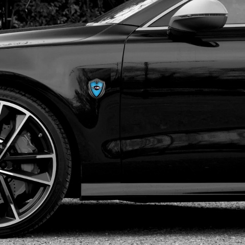 BMW M Power Fender Emblem Badge Graphite Sky Blue Winged Emblem